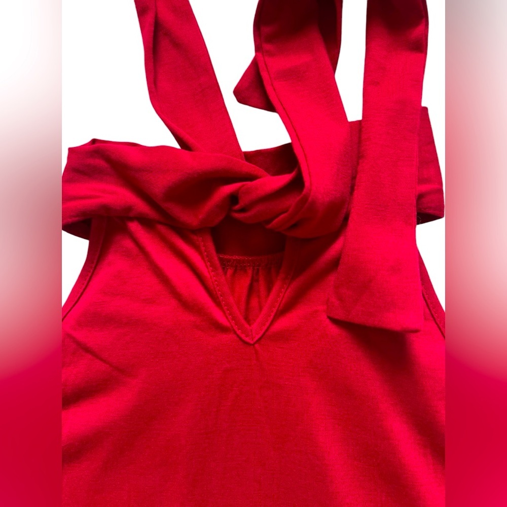 New Red Mock Neck Sleeveless Top with Bow Tie in Back - Picture 4 of 7